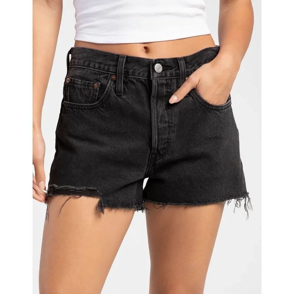 ✨LEVI'S 501 High Rise Womens Denim Black Sz 25 Shorts✨ - Picture 3 of 10